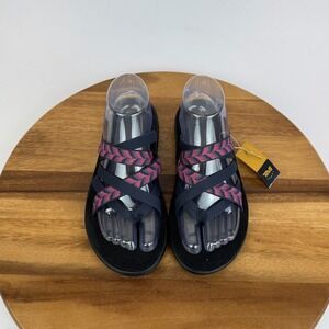 New NWT Womens Teva Voya Zillesa Blue Pink Thong Slip On Strappy Sandals Size 7